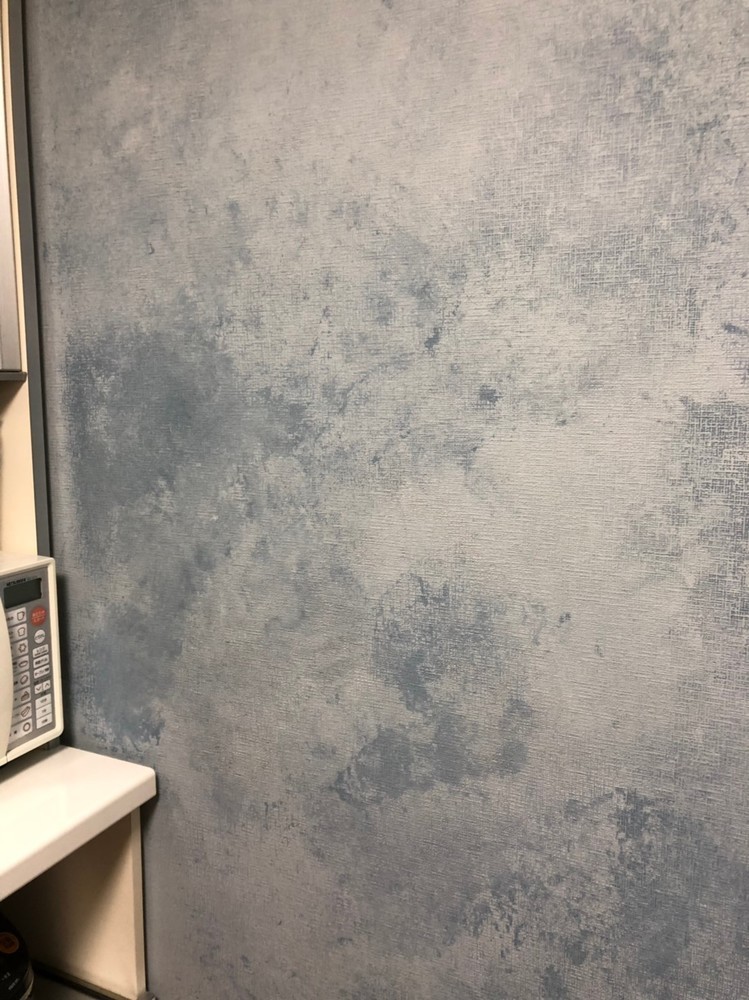 キッチン横の汚れやすい壁紙を ムラのあるエモい雰囲気の壁に塗ったら今後汚れも目立たなくなるんじゃないかということで塗ってみました タカラ塗料 Staff Blog